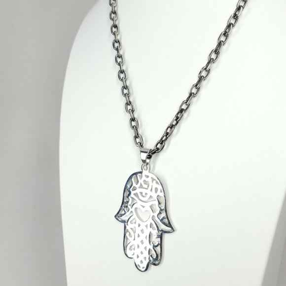 NWT Statement Hamsa Stainless Steel Necklace NEW - Picture 3 of 14